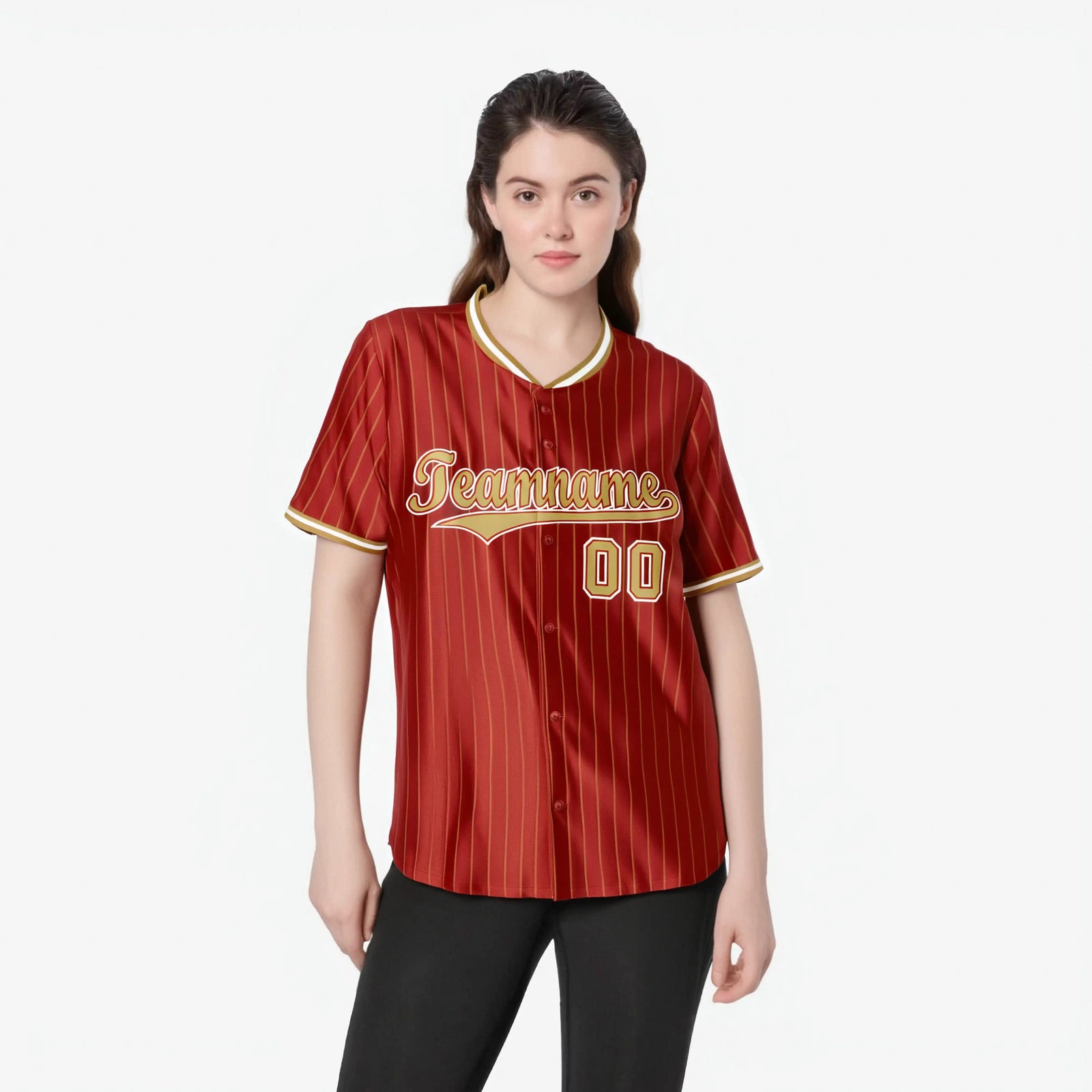 Custom Red Brown Pinstripe Brown-White Authentic Baseball Jersey