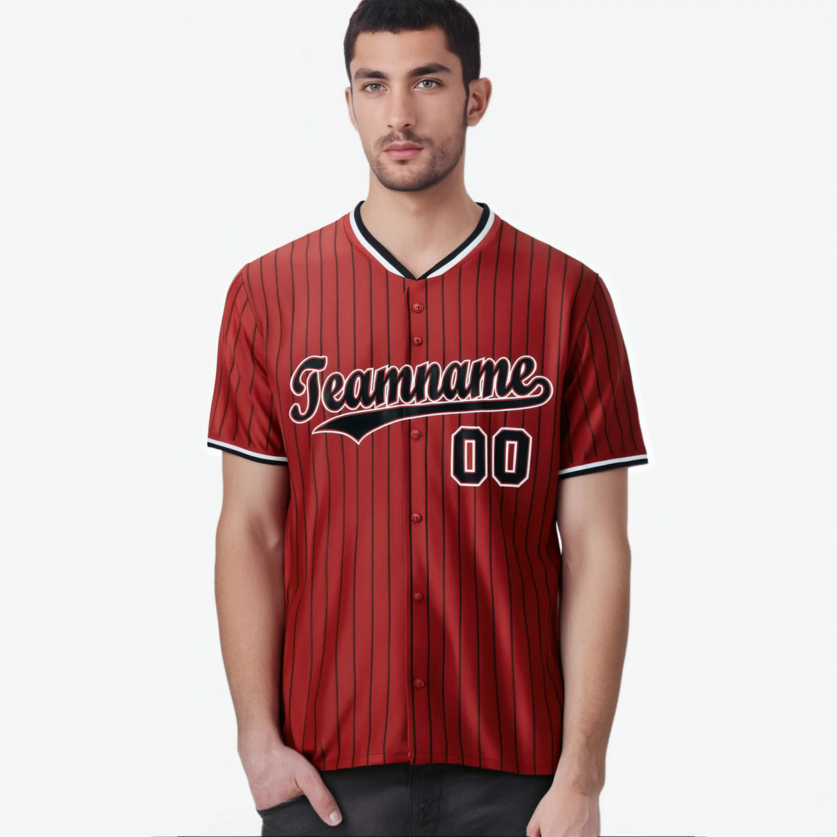 Custom Red Navy Pinstripe Navy-White Authentic Baseball Jersey