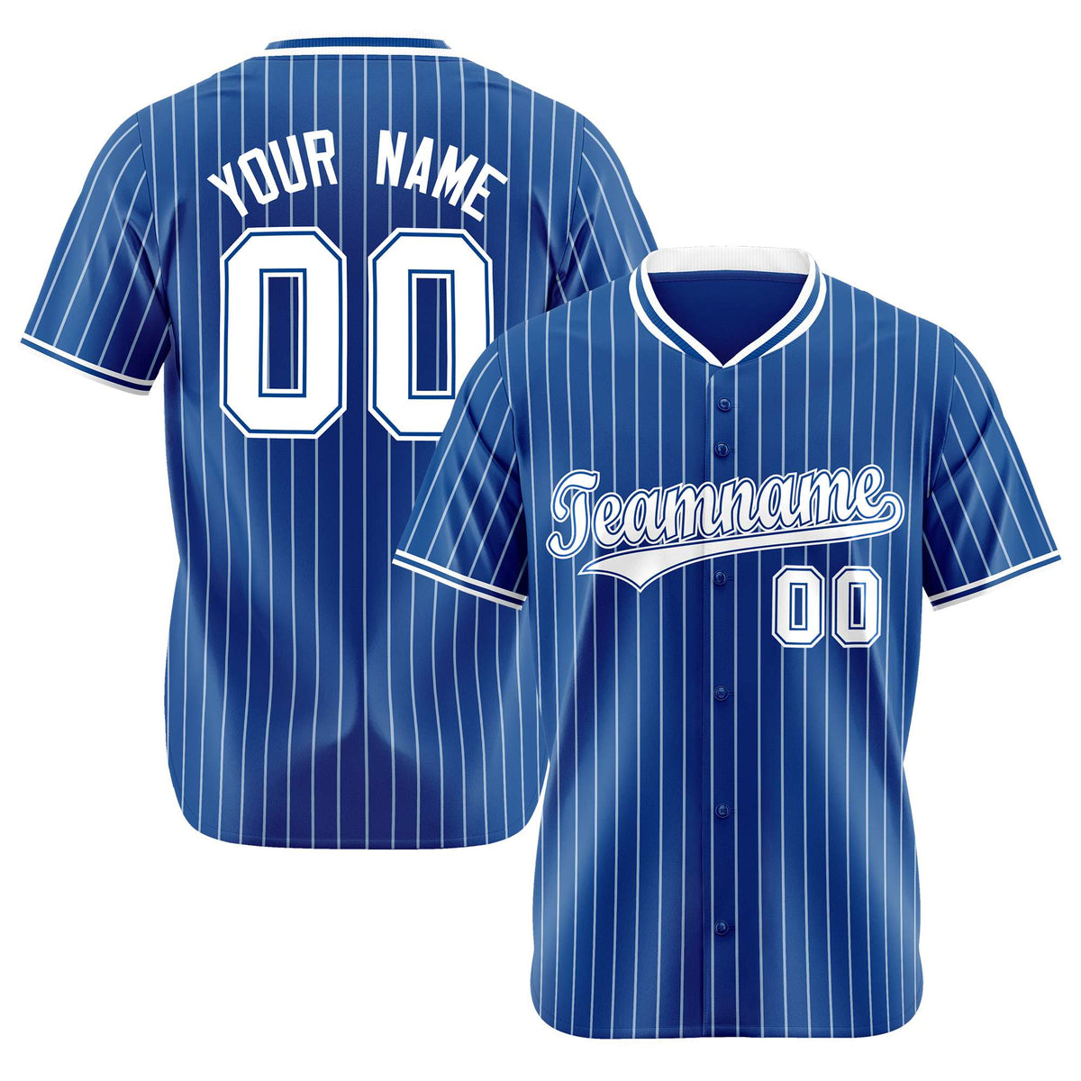 Custom Blue White Pinstripe White-Blue Authentic Baseball Jersey