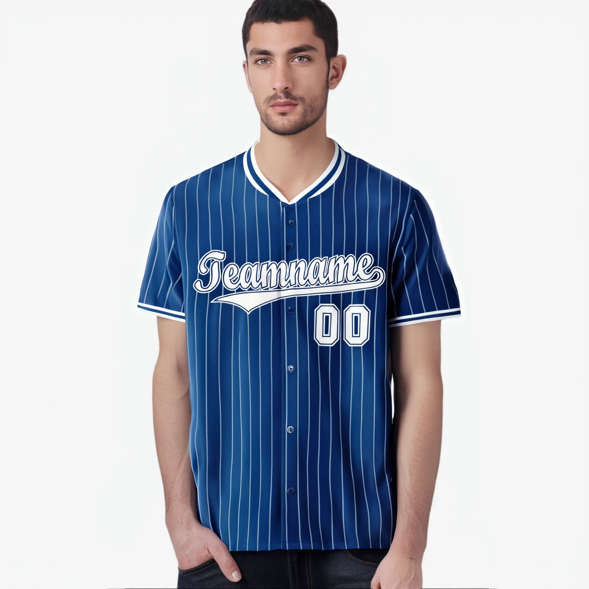 Custom Blue White Pinstripe White-Blue Authentic Baseball Jersey