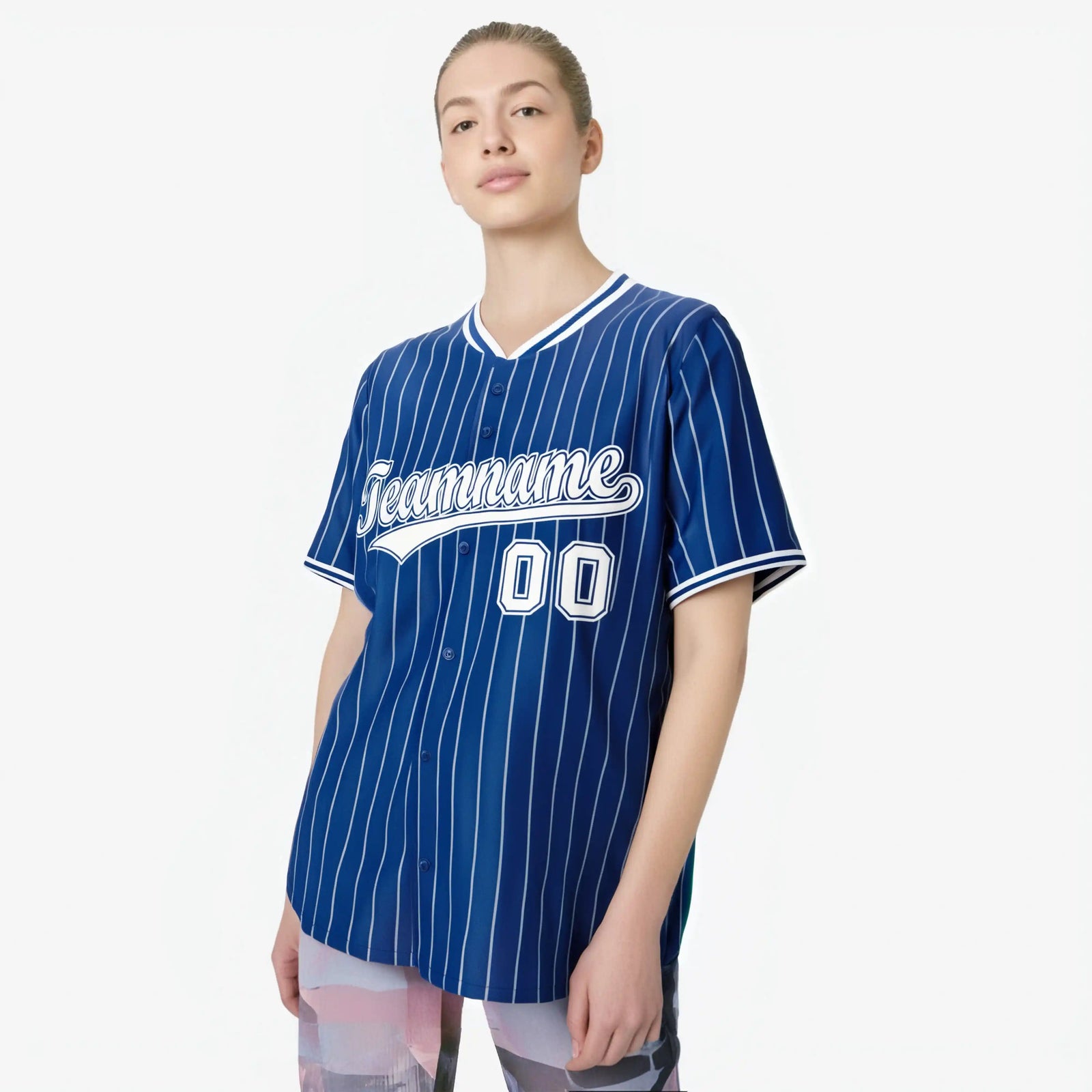 Custom Blue White Pinstripe White-Blue Authentic Baseball Jersey