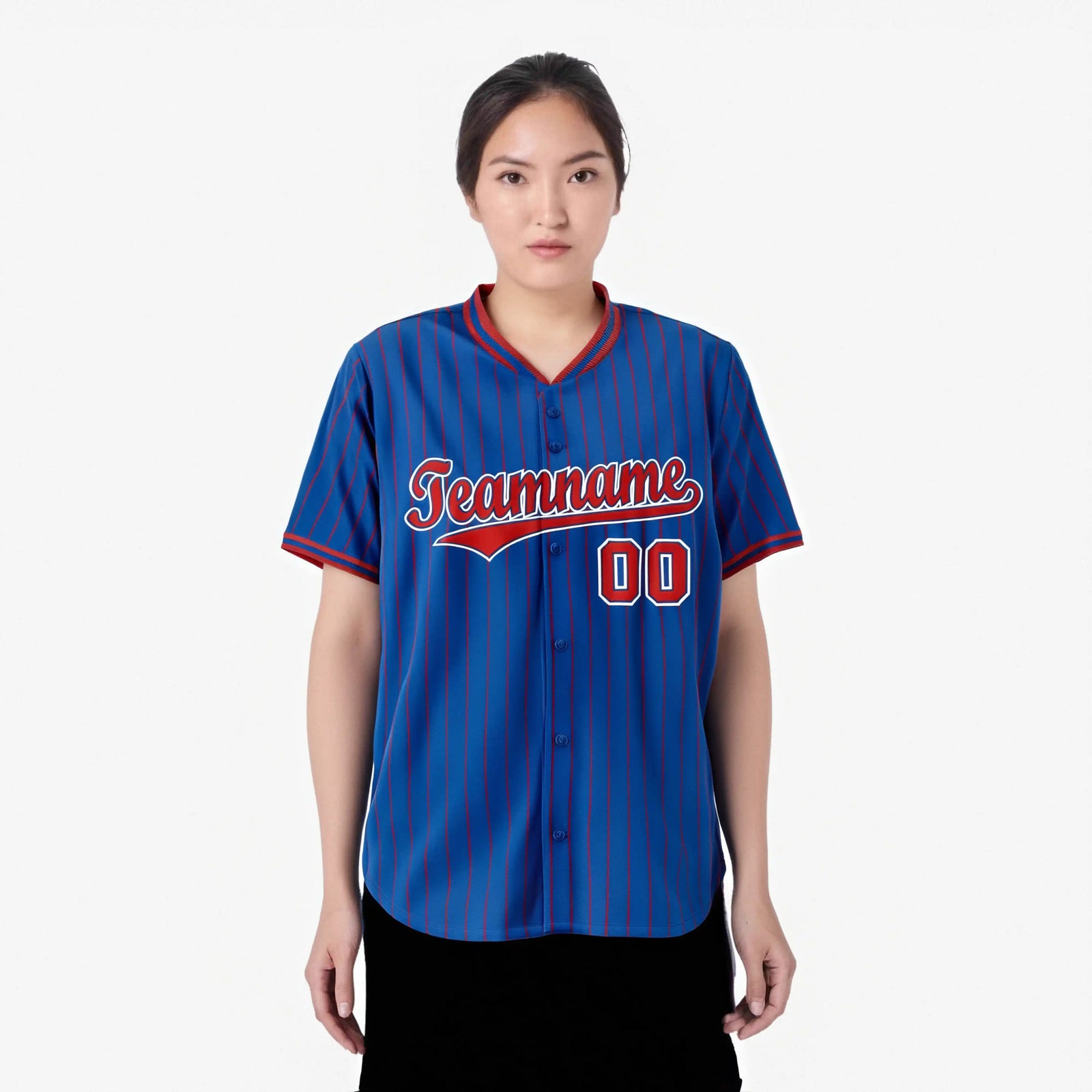 Custom Blue Red Pinstripe Red-White Authentic Baseball Jersey
