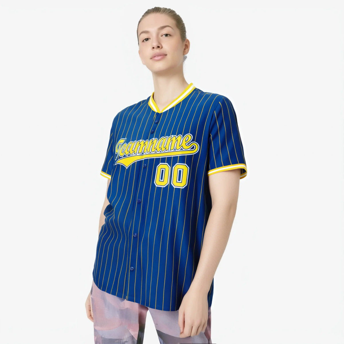 Custom Blue Yellow Pinstripe Yellow-White Authentic Baseball Jersey