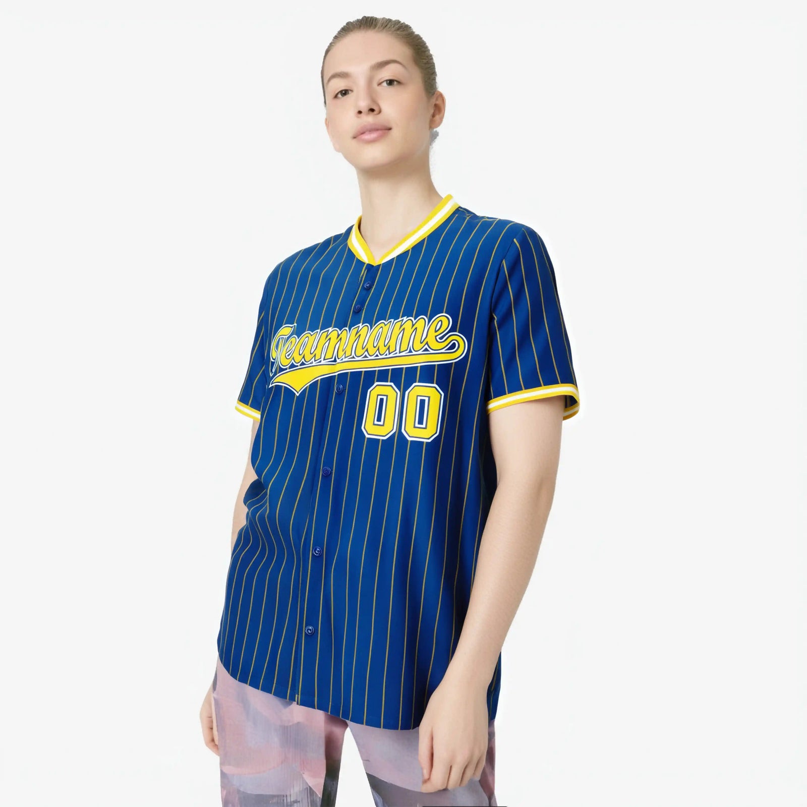 Custom Blue Yellow Pinstripe Yellow-White Authentic Baseball Jersey