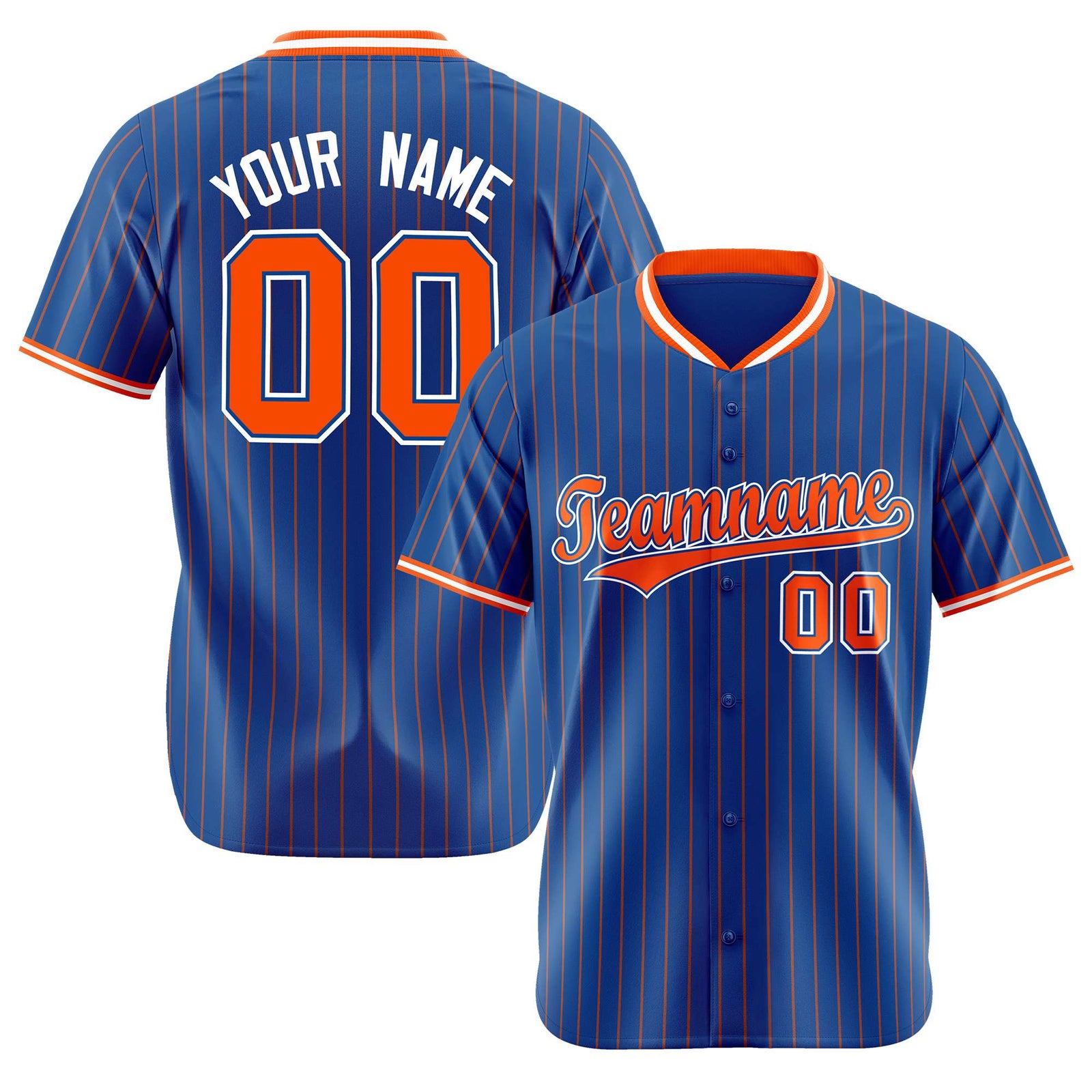 Custom Blue Orange Pinstripe Orange-White Authentic Baseball Jersey