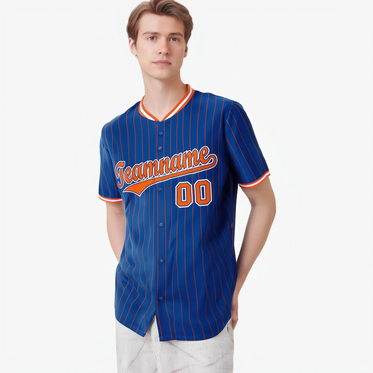 Custom Blue Orange Pinstripe Orange-White Authentic Baseball Jersey