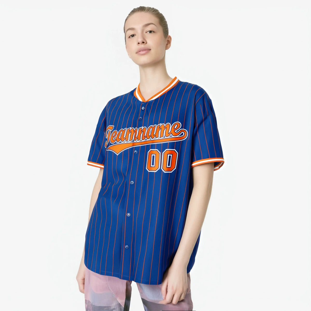 Custom Blue Orange Pinstripe Orange-White Authentic Baseball Jersey
