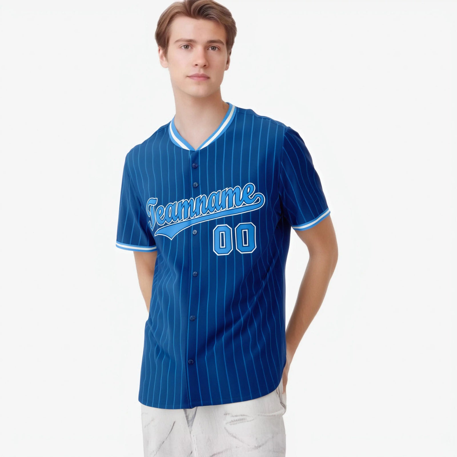 Custom Blue Light-Blue Pinstripe Light-Blue White Authentic Baseball Jersey