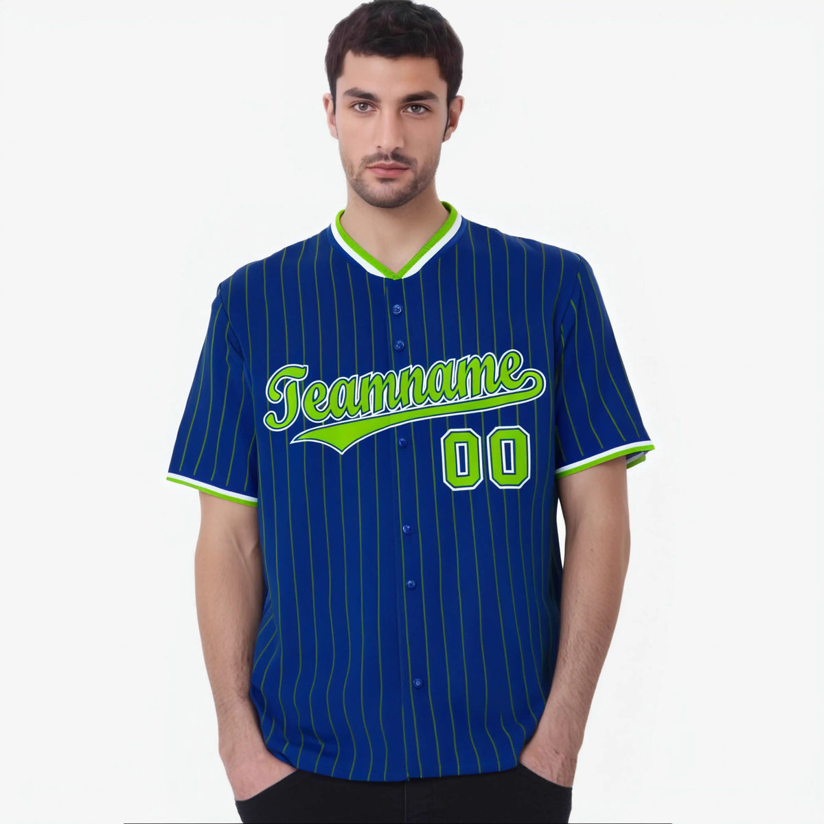 Custom Navy Neon-Green Pinstripe Neon-Green White Authentic Baseball Jersey