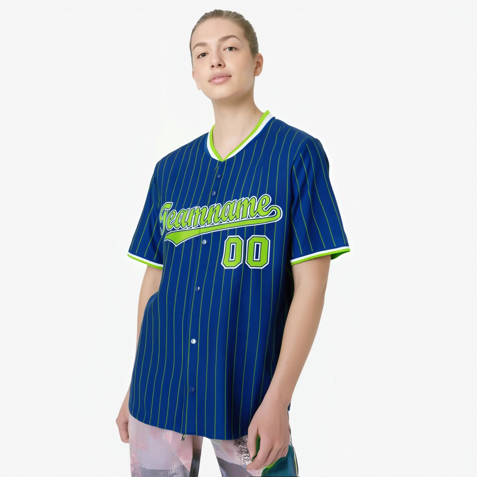 Custom Navy Neon-Green Pinstripe Neon-Green White Authentic Baseball Jersey
