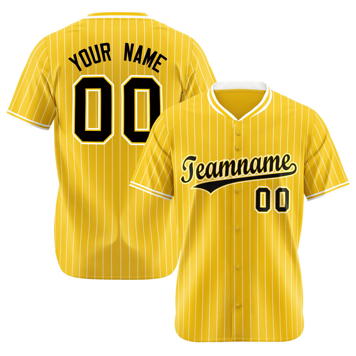 Custom Yellow White Pinstripe Black-White Authentic Baseball Jersey