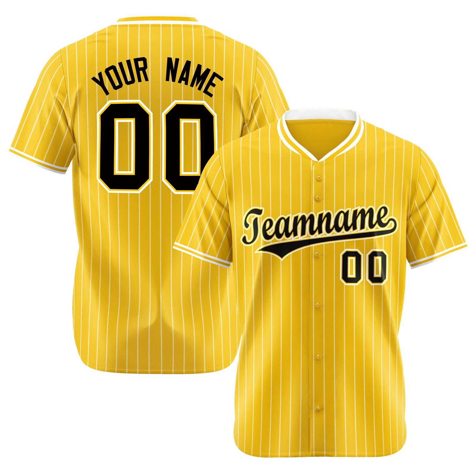 Custom Yellow White Pinstripe Black-White Authentic Baseball Jersey