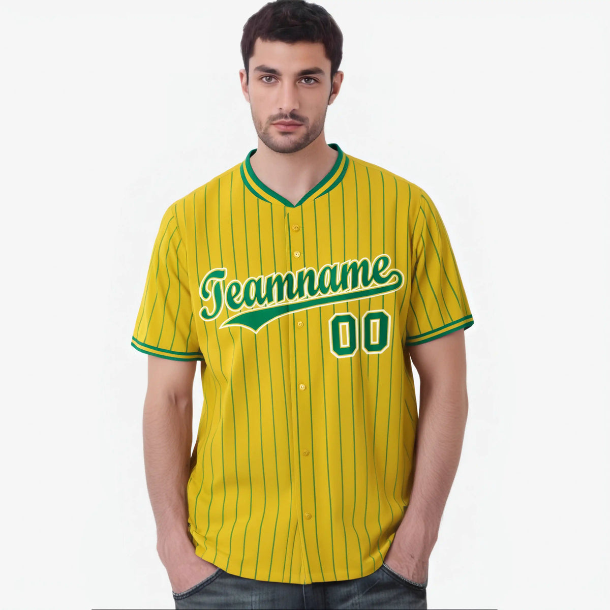 Custom Yellow Kelly-Green Pinstripe Kelly-Green White Authentic Baseball Jersey