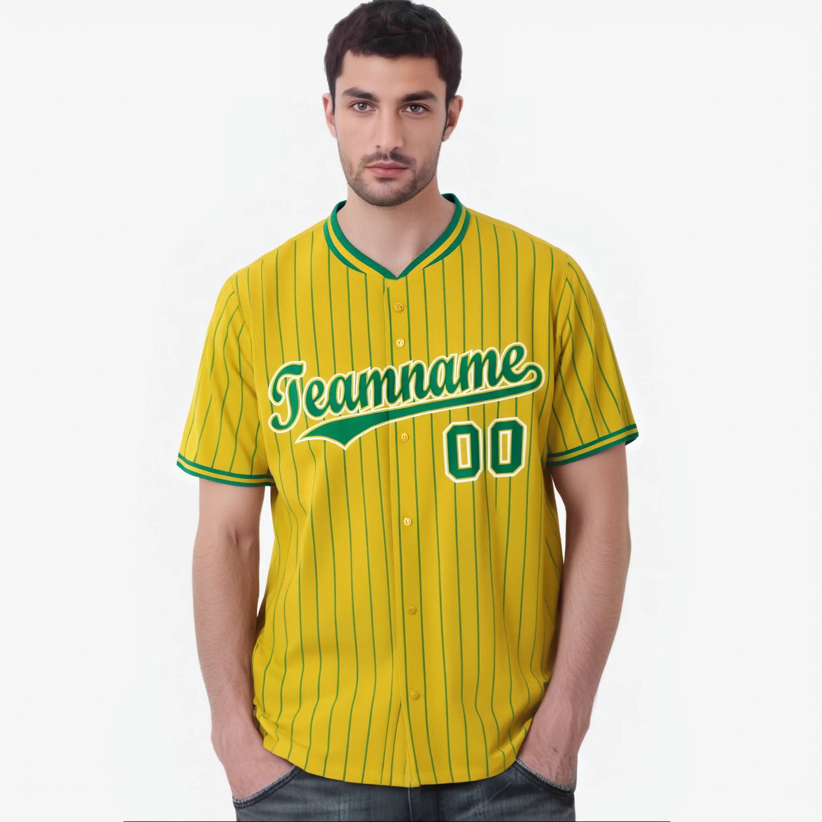 Custom Yellow Kelly-Green Pinstripe Kelly-Green White Authentic Baseball Jersey