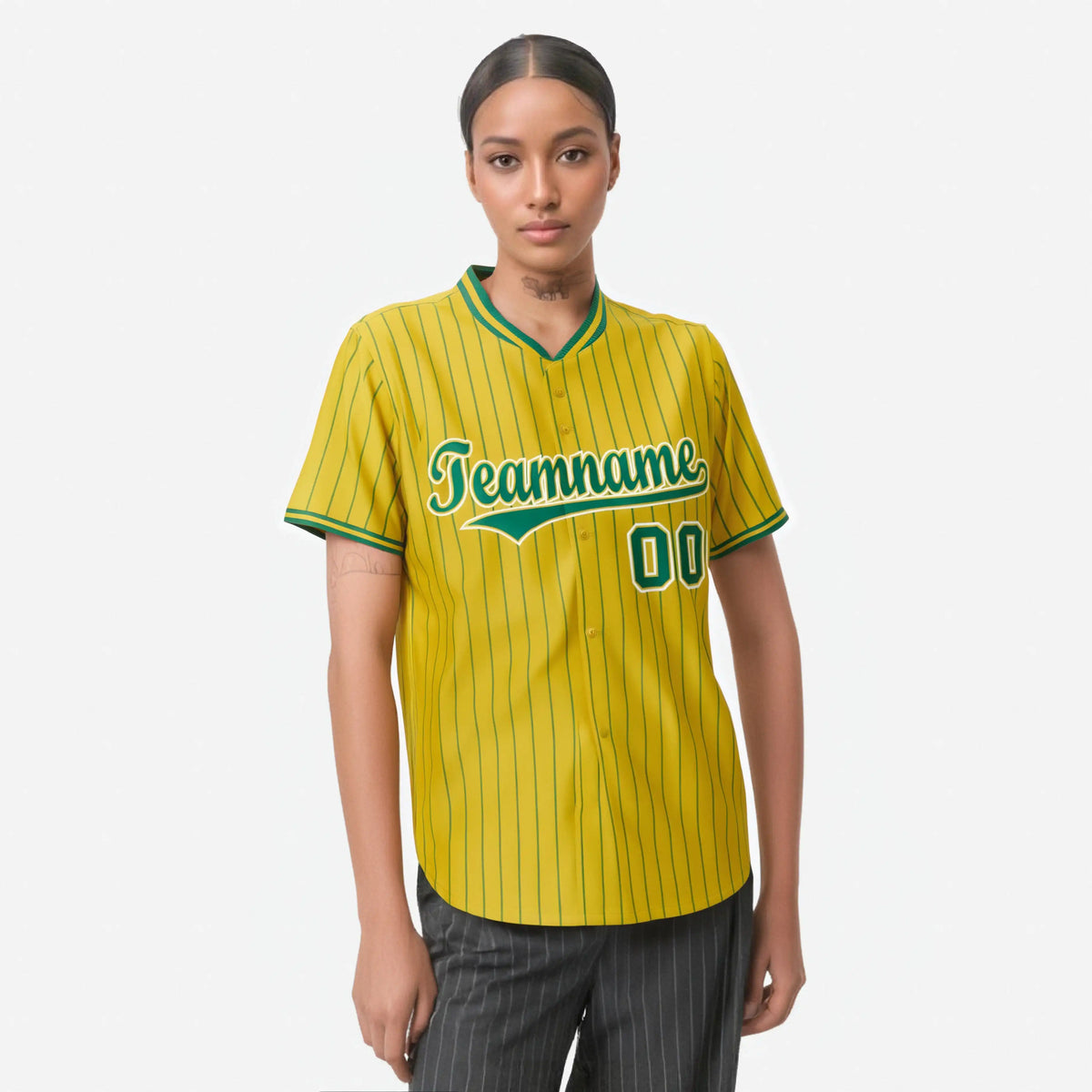 Custom Yellow Kelly-Green Pinstripe Kelly-Green White Authentic Baseball Jersey