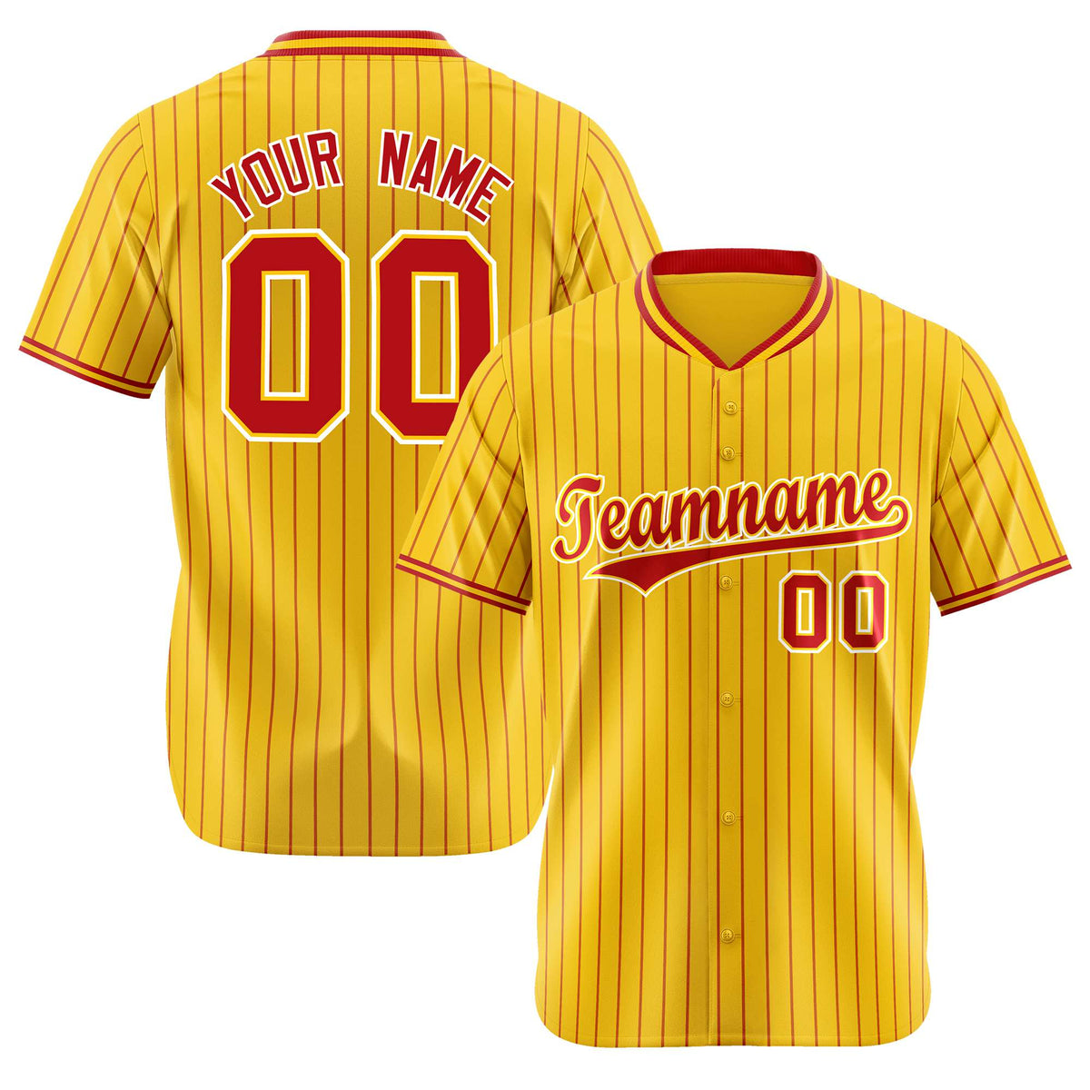 Custom Yellow Red Pinstripe Red-White Authentic Baseball Jersey