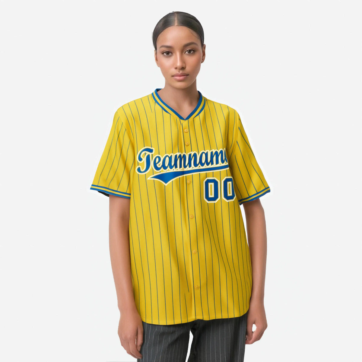 Custom Yellow Blue Pinstripe Blue-White Authentic Baseball Jersey