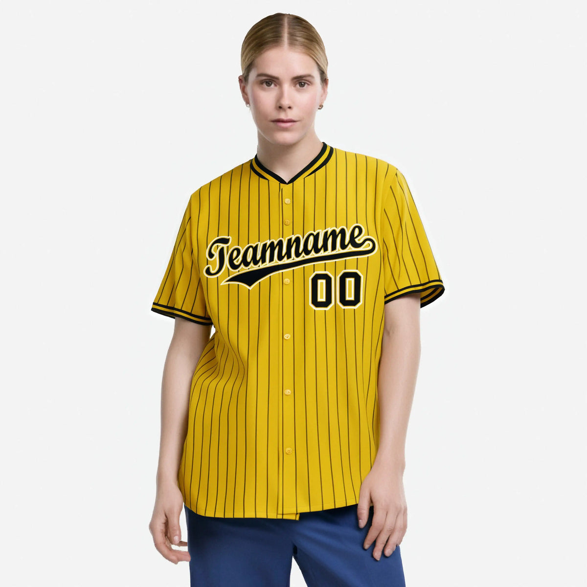 Custom Yellow Black Pinstripe Black-White Authentic Baseball Jersey