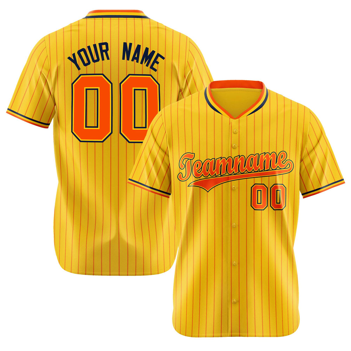 Custom Yellow Orange Pinstripe Orange-Black Authentic Baseball Jersey