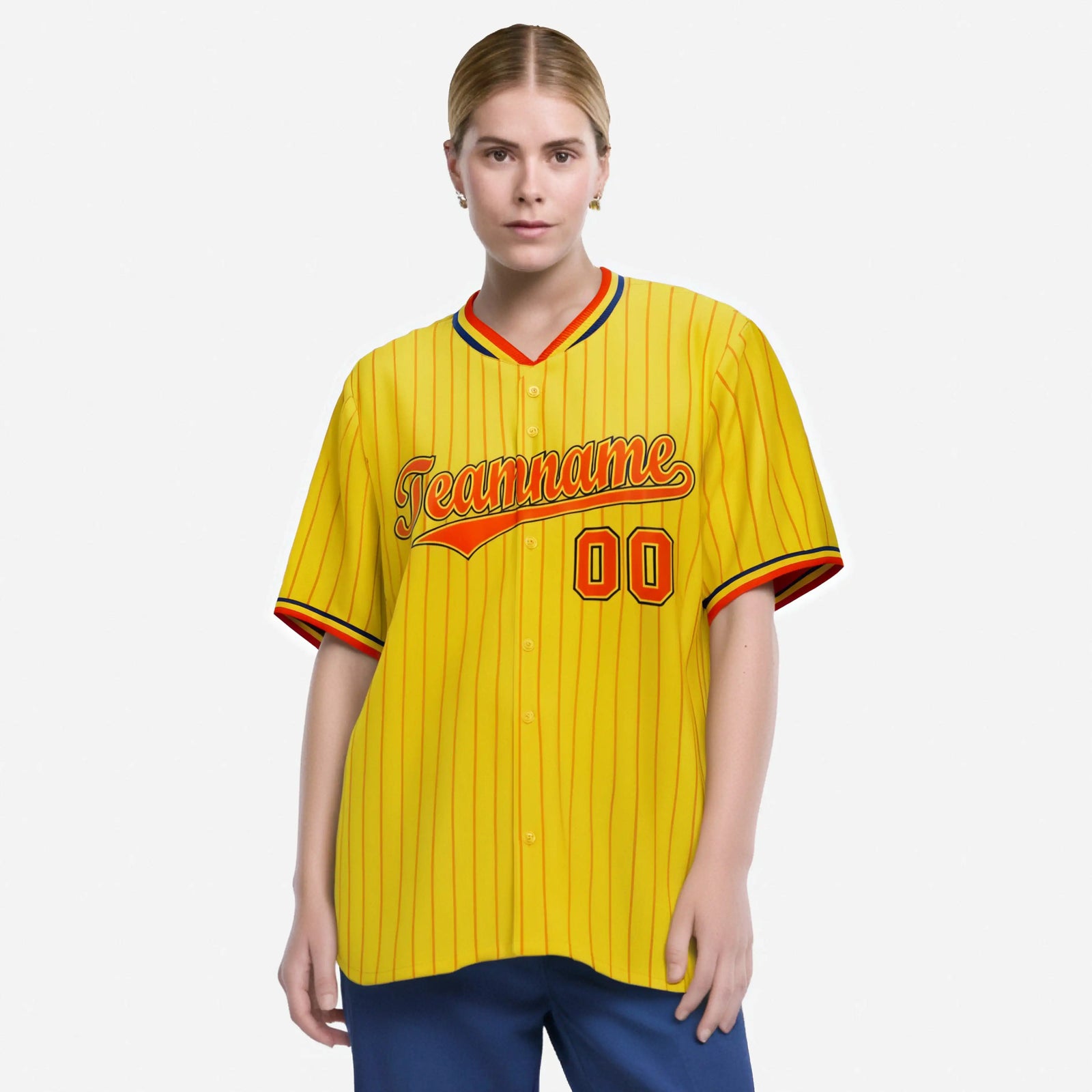 Custom Yellow Orange Pinstripe Orange-Black Authentic Baseball Jersey