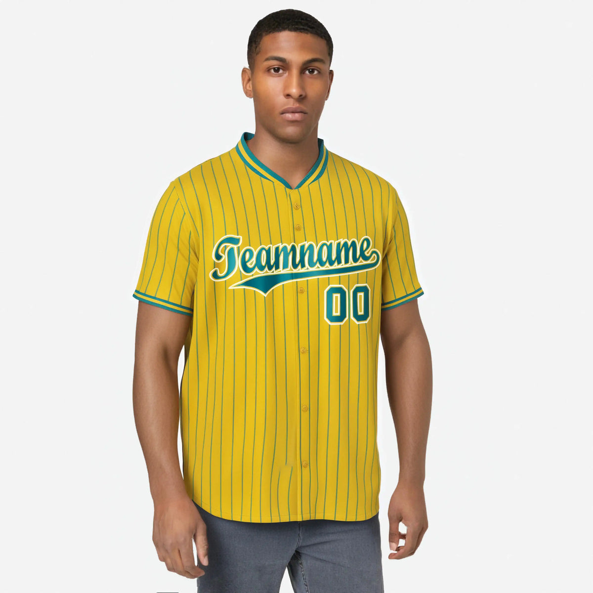 Custom Yellow Aqua Pinstripe Aqua-White Authentic Baseball Jersey
