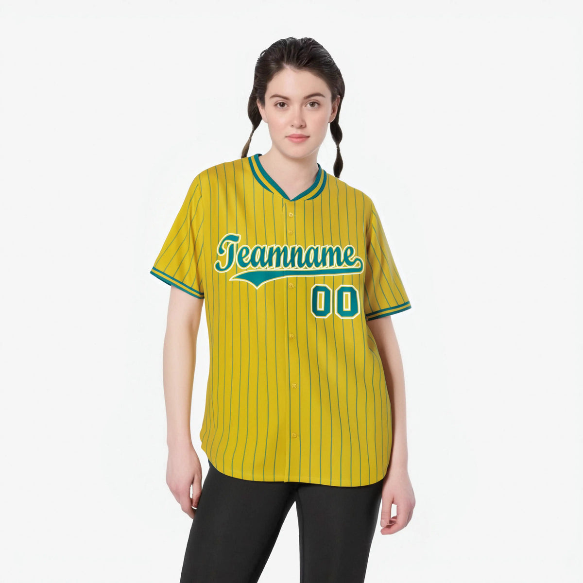 Custom Yellow Aqua Pinstripe Aqua-White Authentic Baseball Jersey