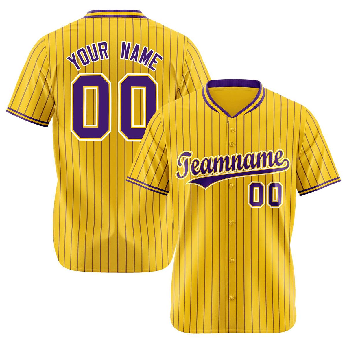 Custom Yellow Purple Pinstripe Purple-White Authentic Baseball Jersey
