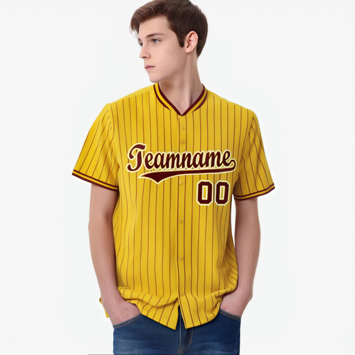 Custom Yellow Purple Pinstripe Purple-White Authentic Baseball Jersey