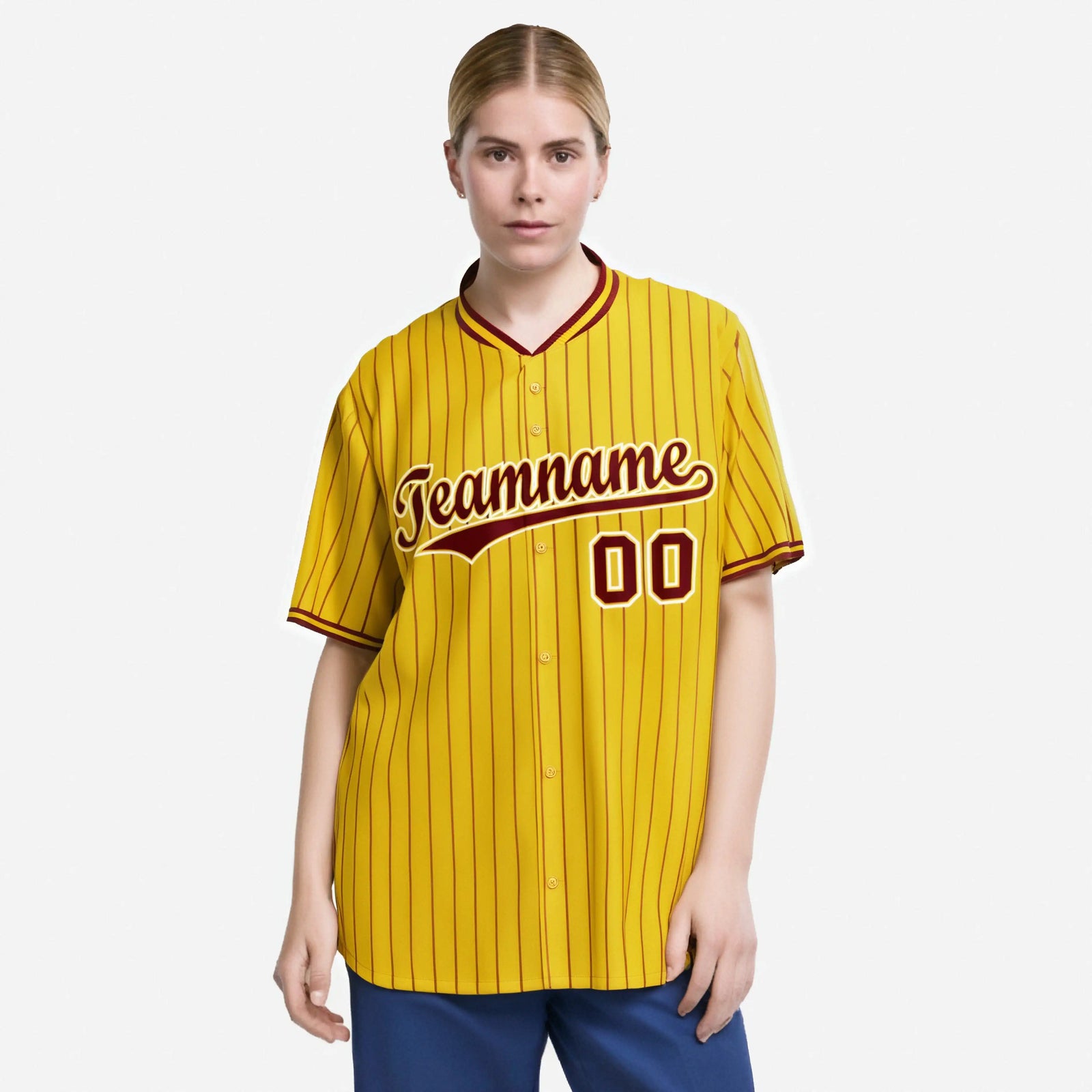 Custom Yellow Purple Pinstripe Purple-White Authentic Baseball Jersey