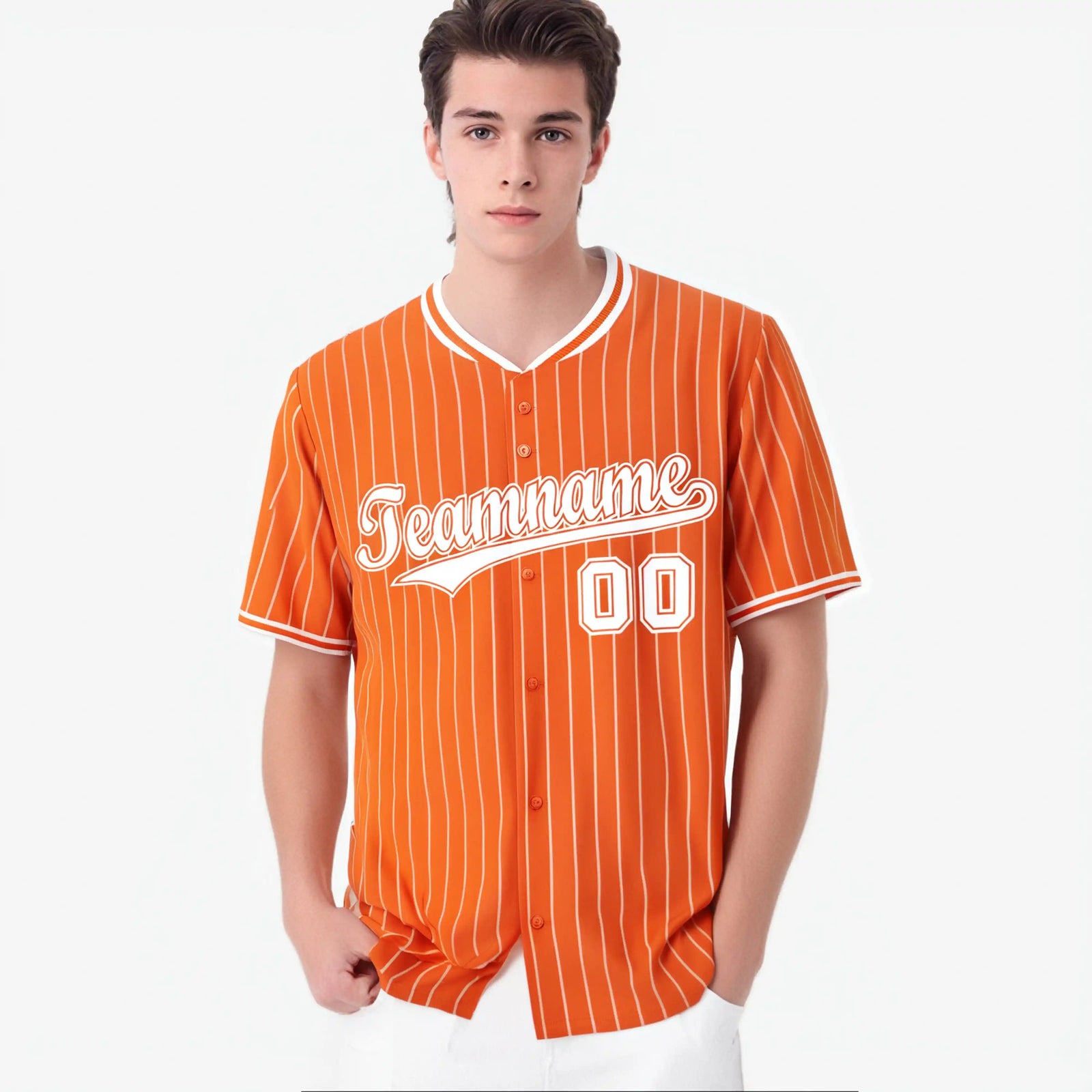 Custom Orange White Pinstripe White-Orange Authentic Baseball Jersey