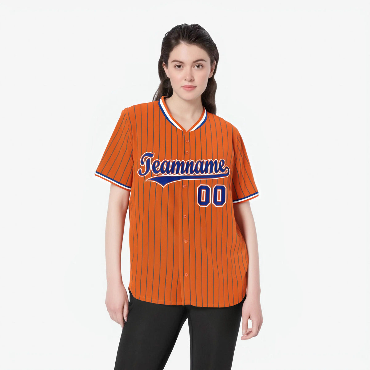 Custom Orange Blue Pinstripe Blue-White Authentic Baseball Jersey