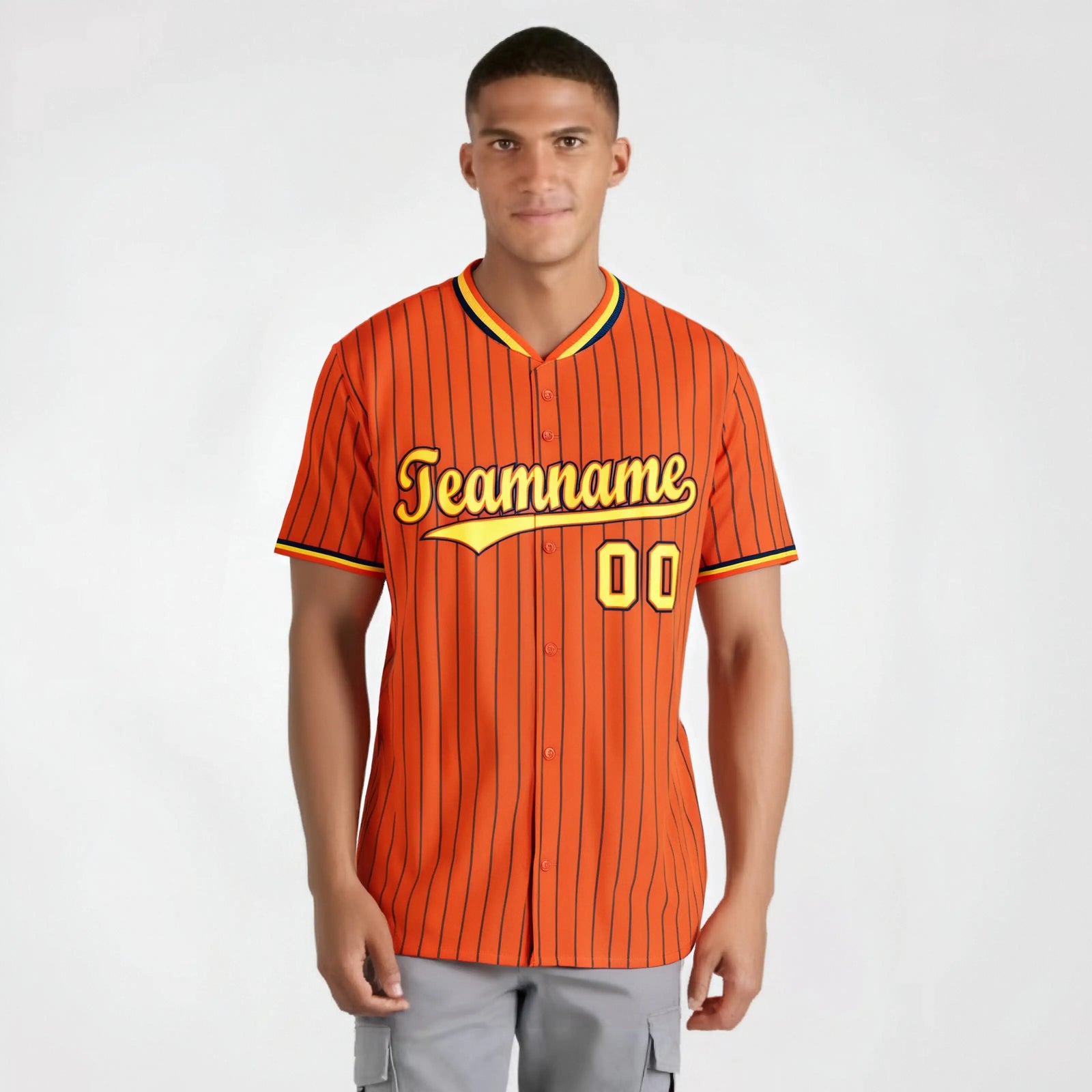 Custom Orange Navy Pinstripe Gold-Navy Authentic Baseball Jersey