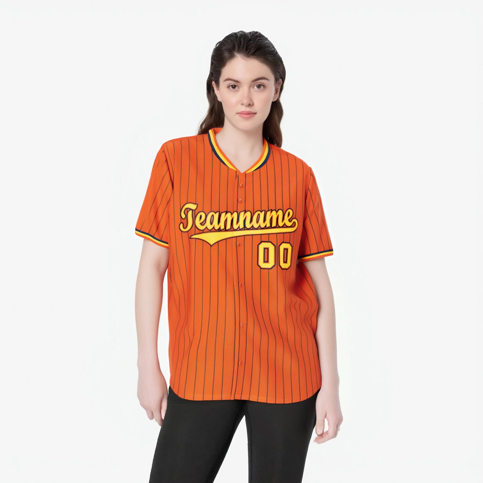 Custom Orange Navy Pinstripe Gold-Navy Authentic Baseball Jersey