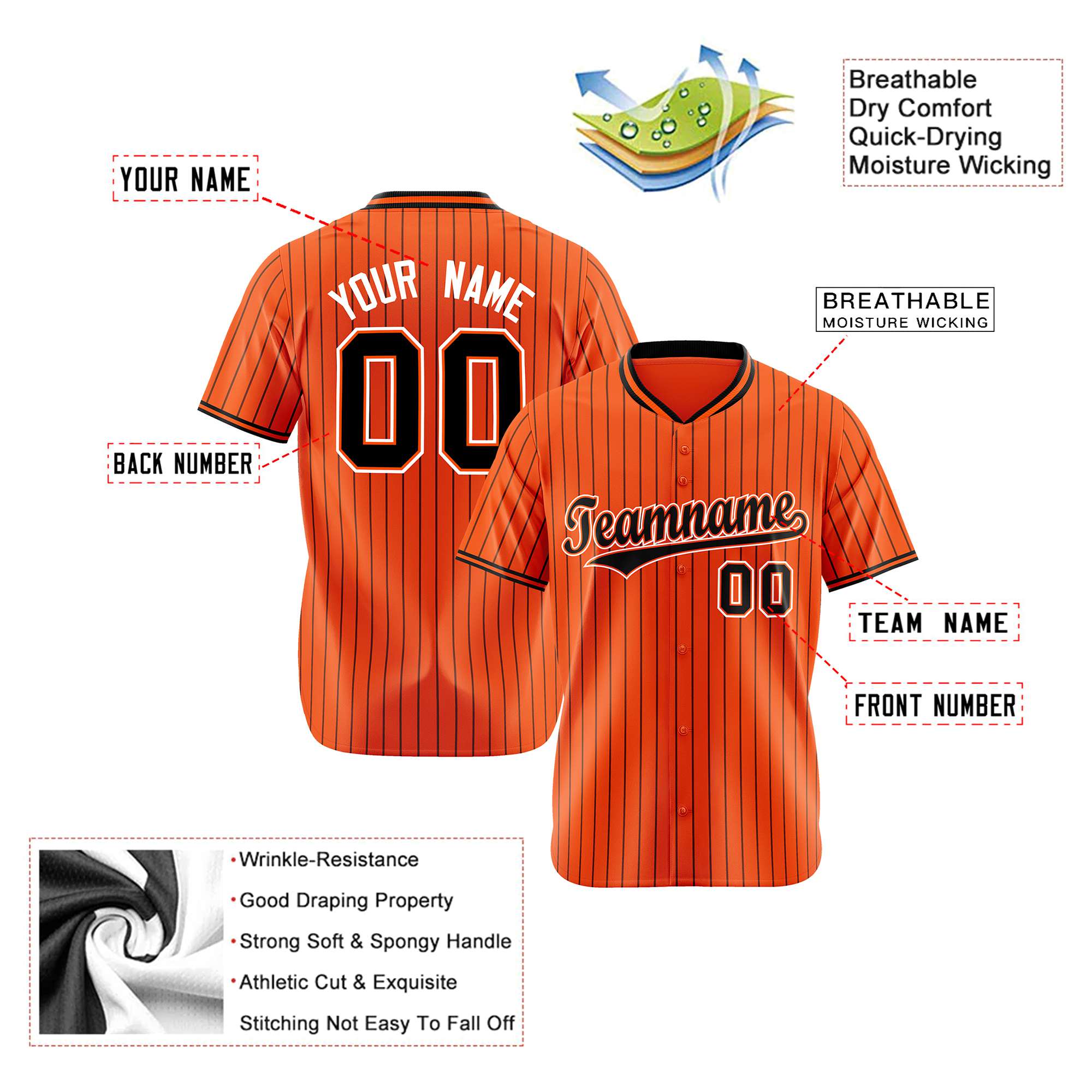 Custom Orange Black Pinstripe Black-White Authentic Baseball Jersey