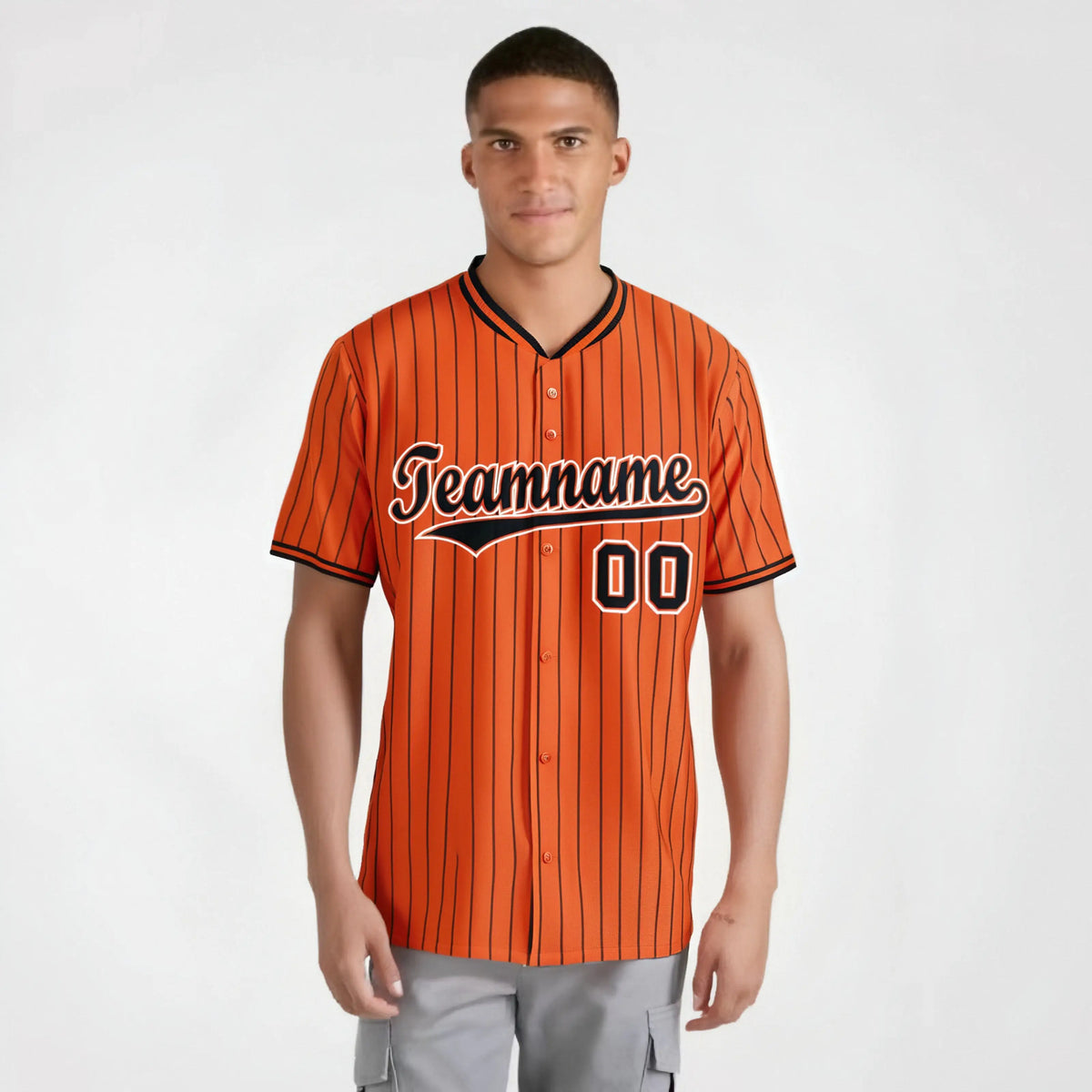 Custom Orange Black Pinstripe Black-White Authentic Baseball Jersey