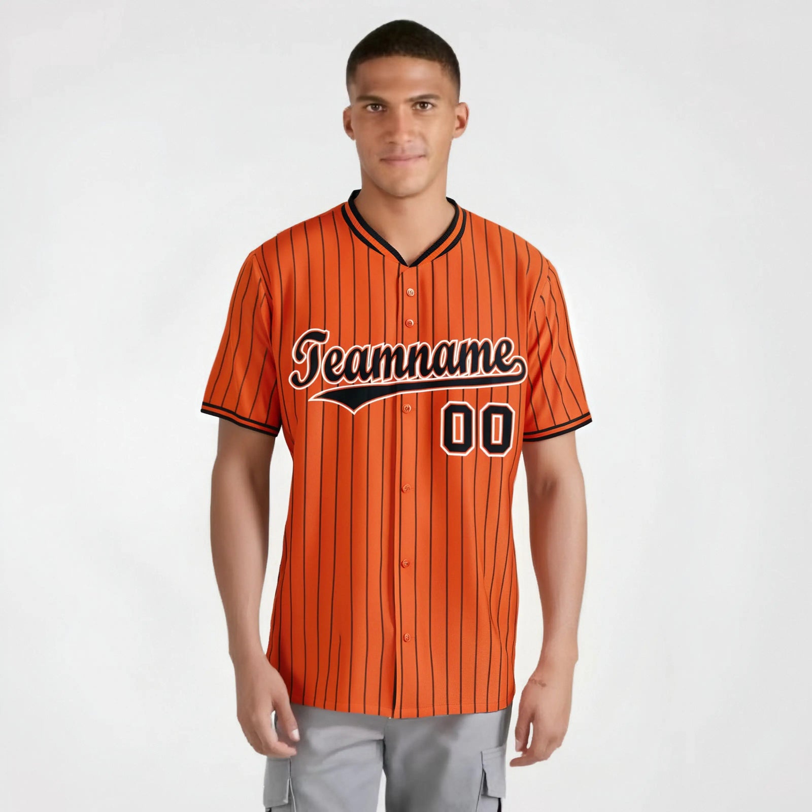Custom Orange Black Pinstripe Black-White Authentic Baseball Jersey