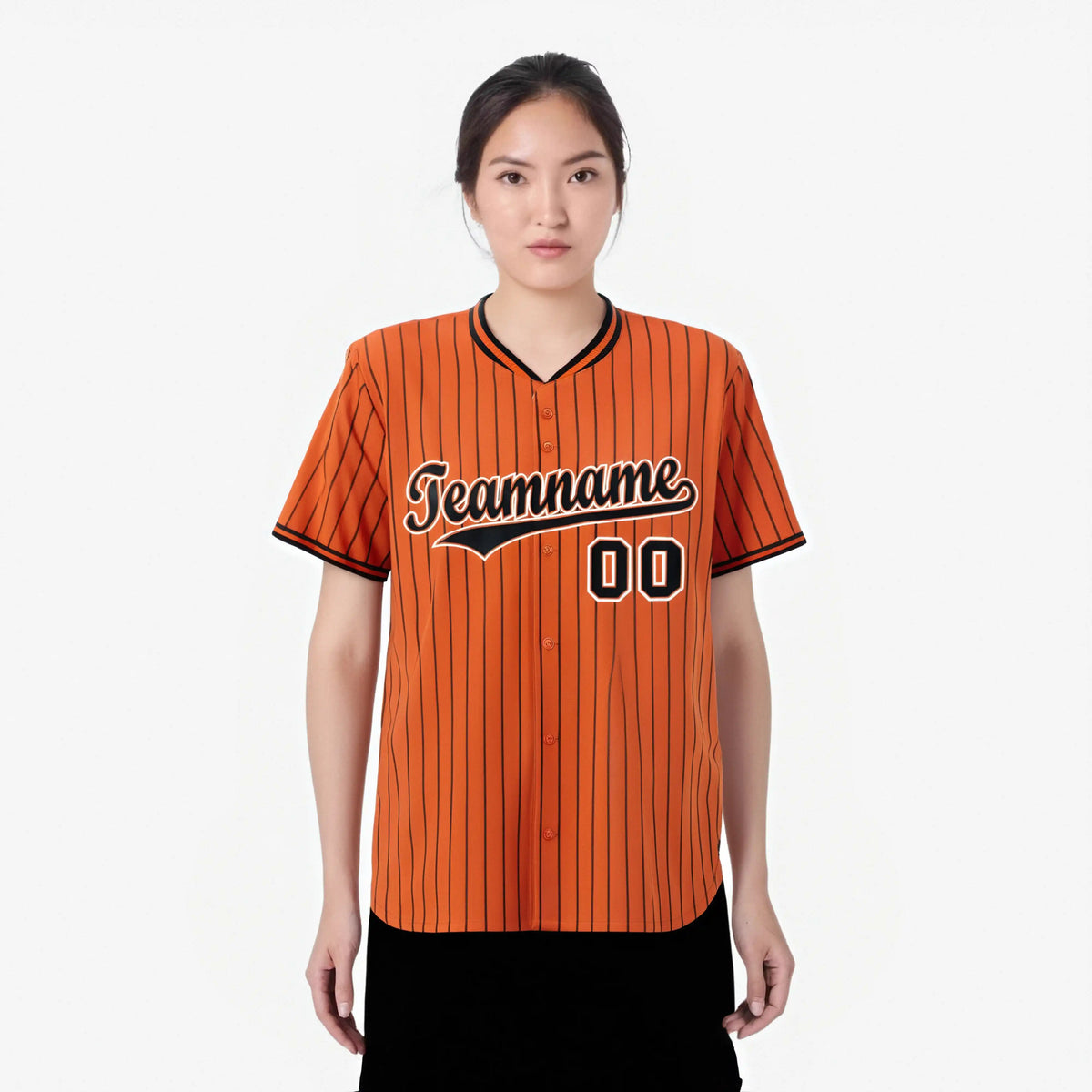 Custom Orange Black Pinstripe Black-White Authentic Baseball Jersey