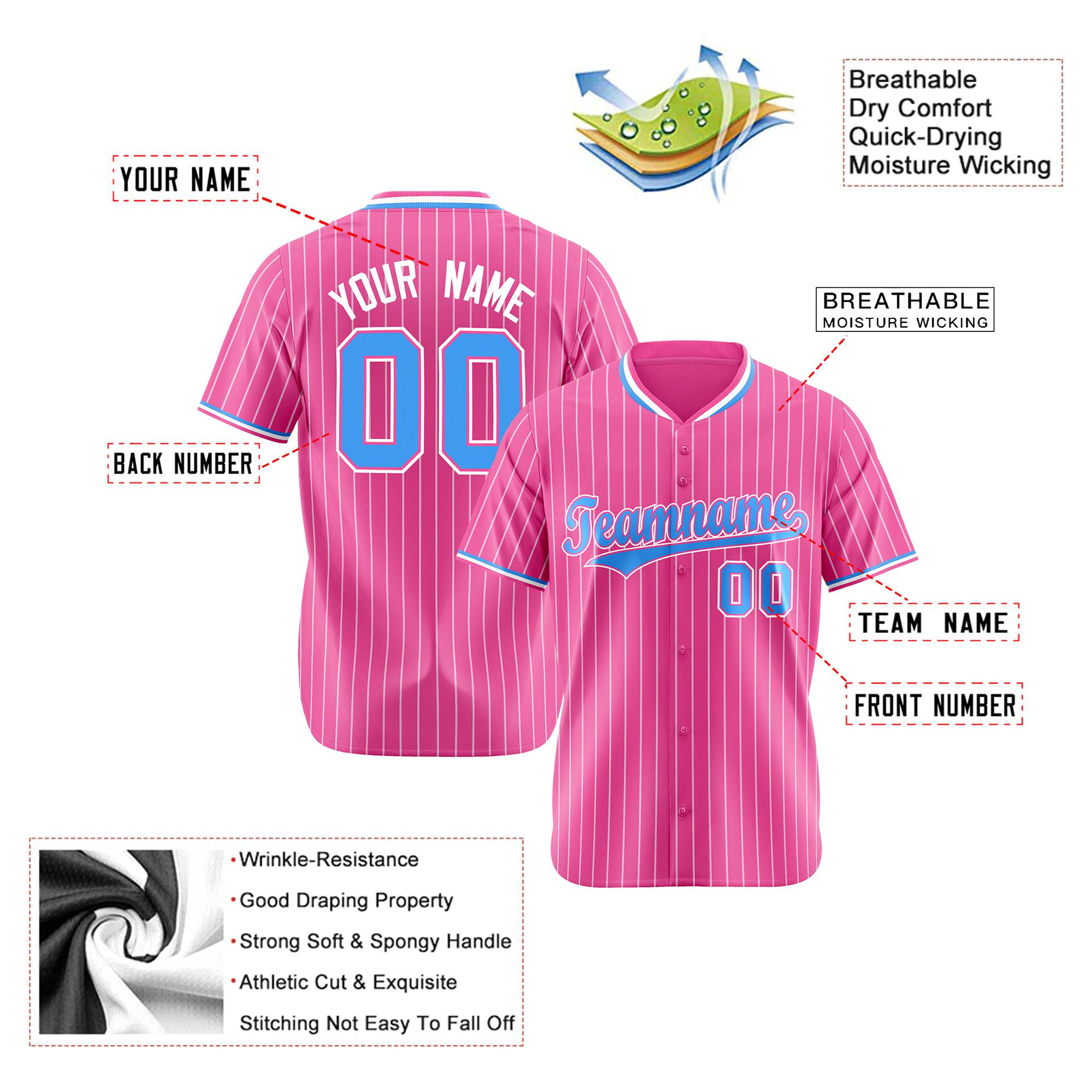 Custom Pink Blue Pinstripe Blue-White Authentic Baseball Jersey