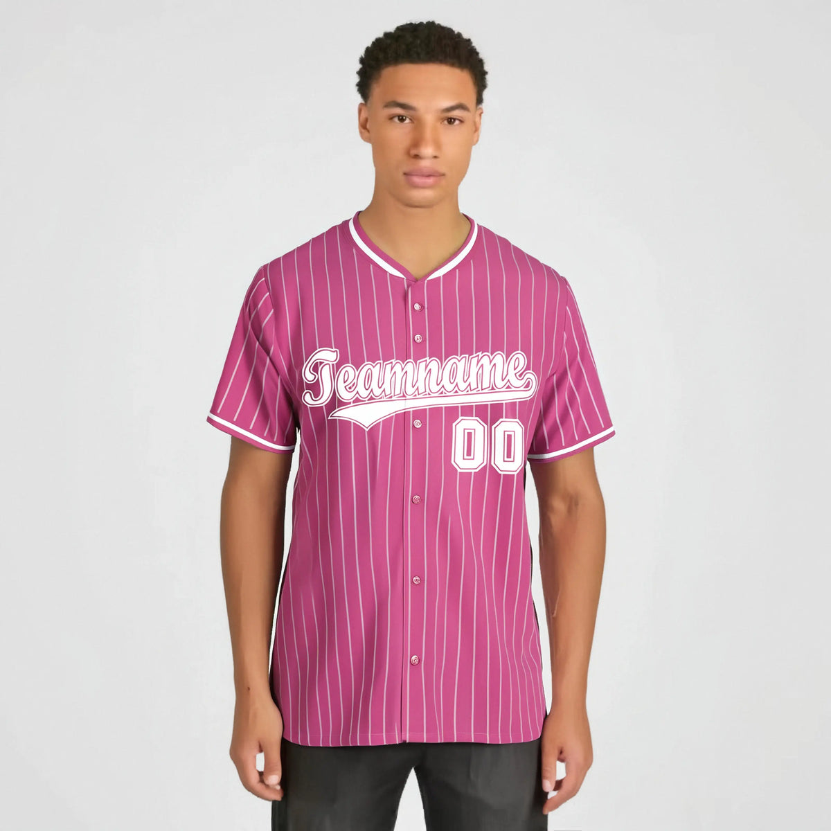 Custom Pink Navy Pinstripe Navy-White Authentic Baseball Jersey