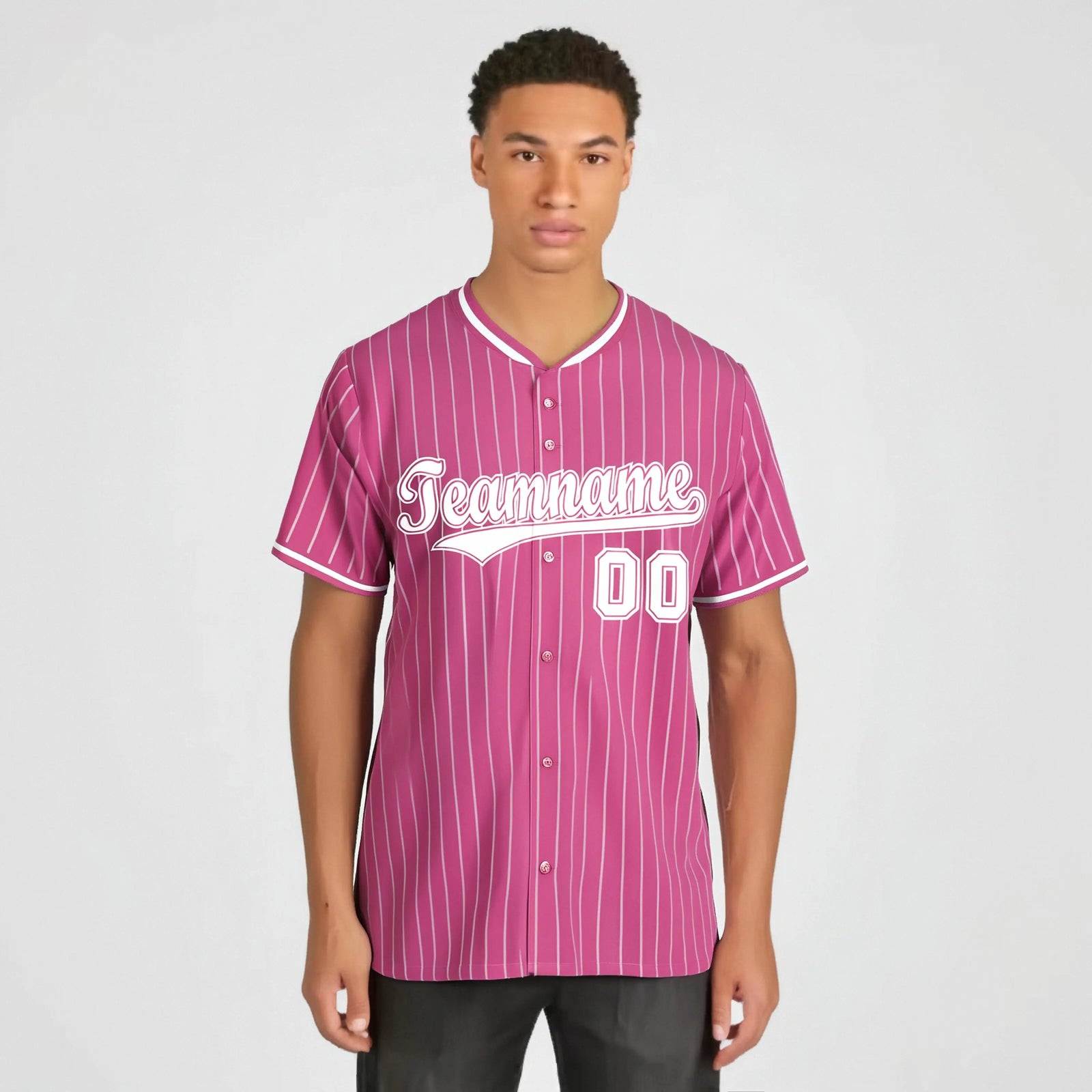 Custom Pink Navy Pinstripe Navy-White Authentic Baseball Jersey