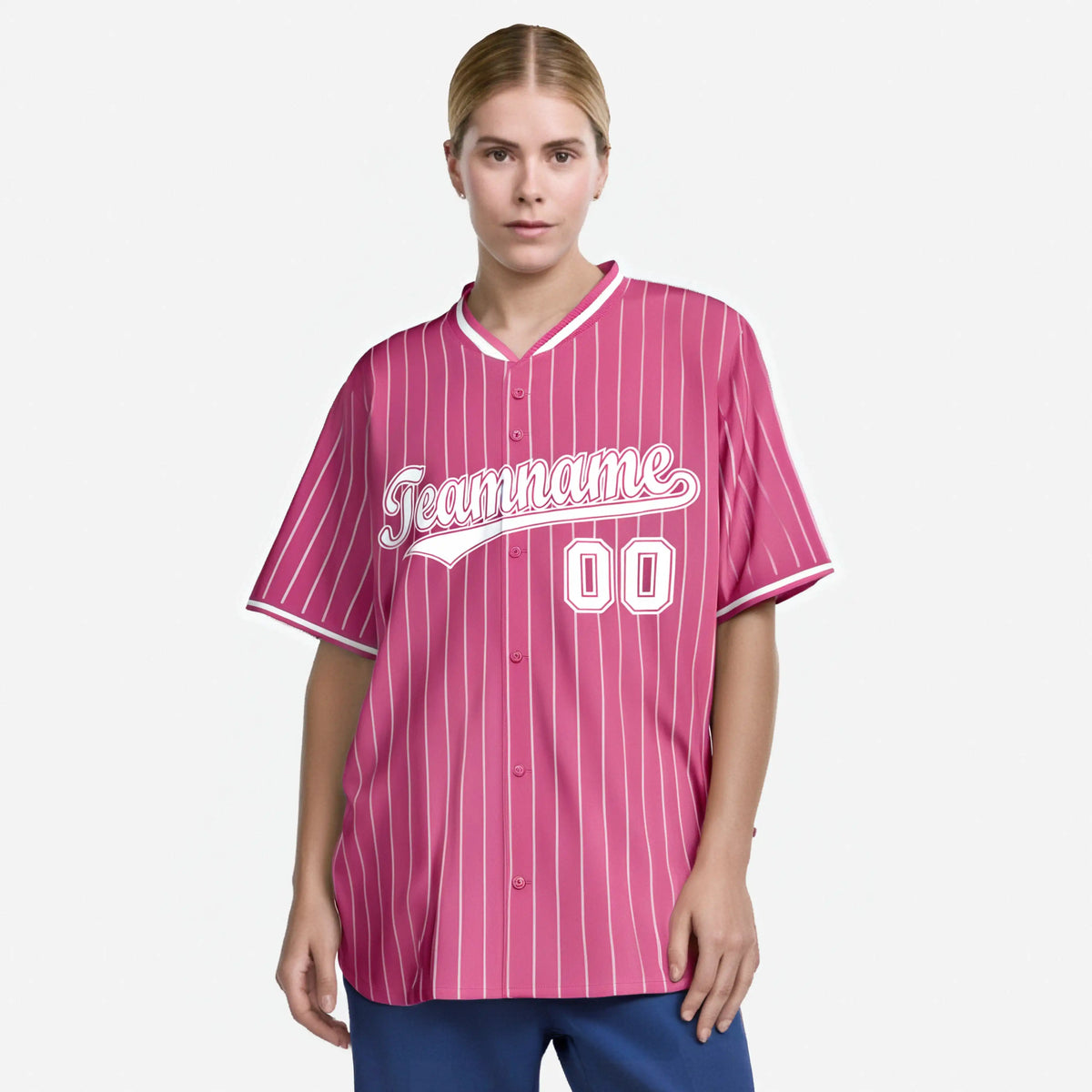 Custom Pink Navy Pinstripe Navy-White Authentic Baseball Jersey