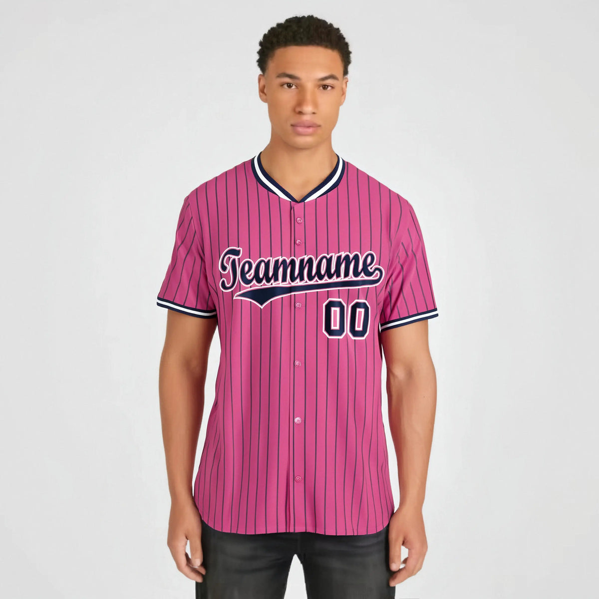 Custom Pink Blue Pinstripe Blue-White Authentic Baseball Jersey
