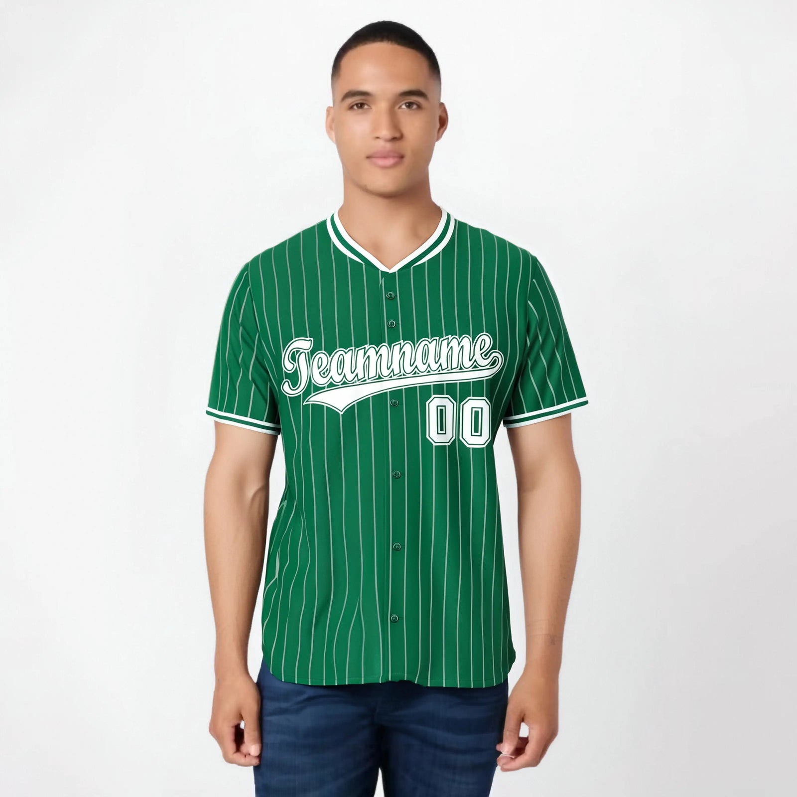 Custom Kelly Green Yellow Pinstripe Yellow-White Authentic Baseball Jersey