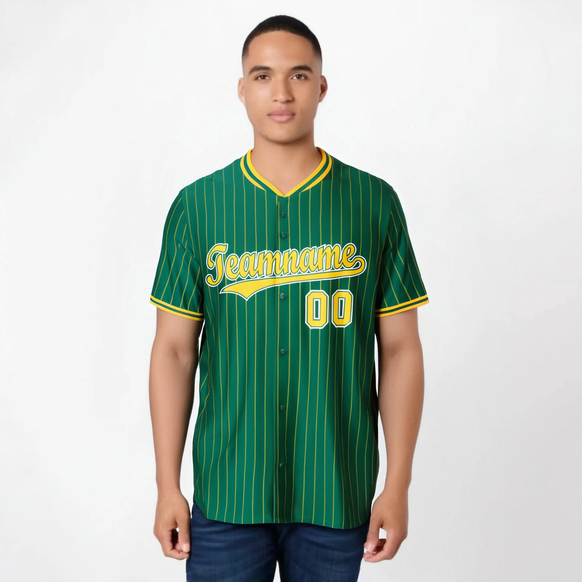 Custom Kelly Green Orange Pinstripe Orange-White Authentic Baseball Jersey