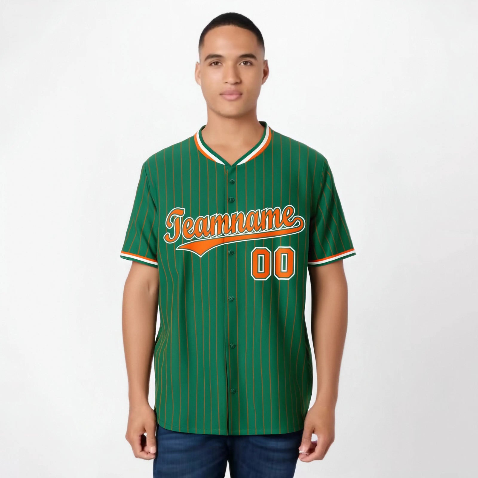 Custom Kelly Green Pink Pinstripe Pink-White Authentic Baseball Jersey