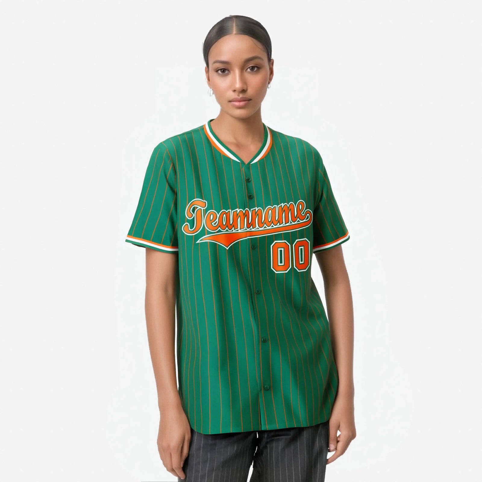 Custom Kelly Green Pink Pinstripe Pink-White Authentic Baseball Jersey