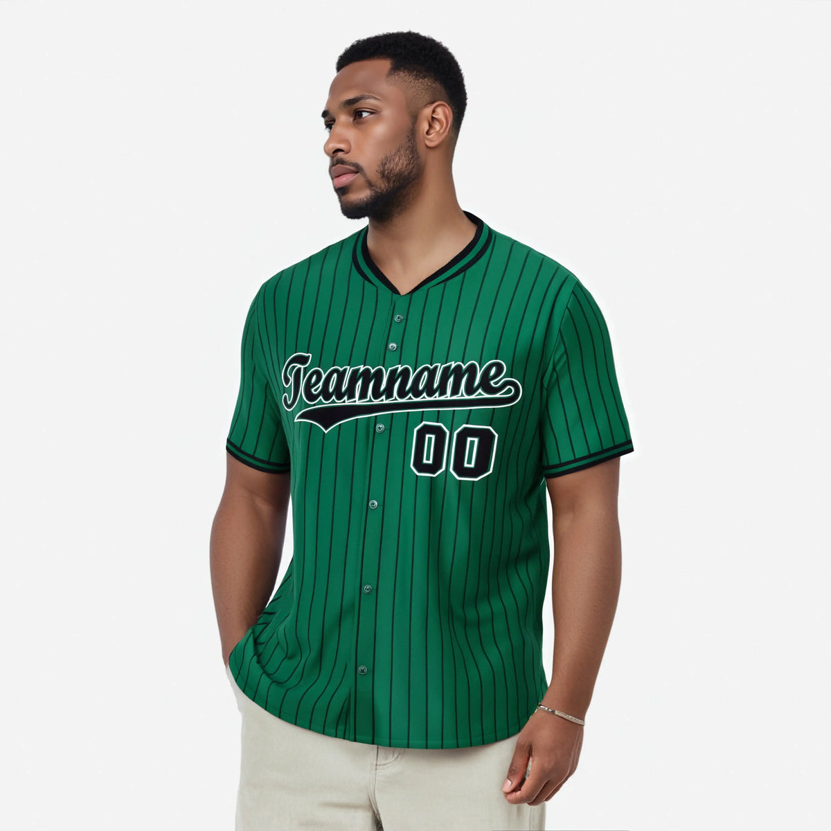 Custom Kelly Green Black Pinstripe Black-White Authentic Baseball Jersey
