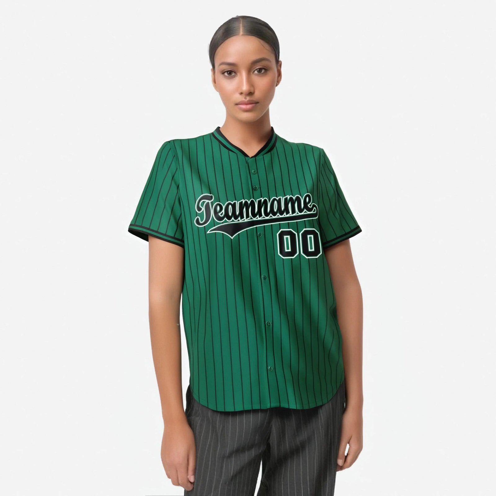 Custom Kelly Green Black Pinstripe Black-White Authentic Baseball Jersey