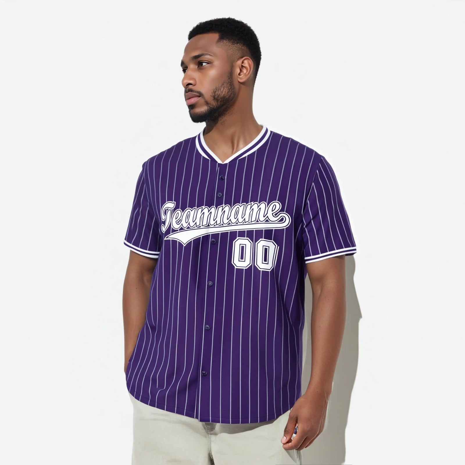 Custom Purple White Pinstripe White-Purple Authentic Baseball Jersey