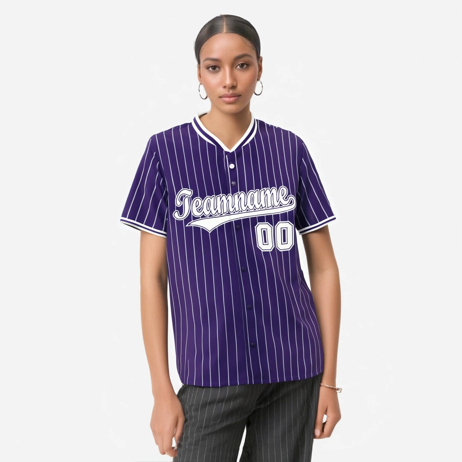 Custom Purple White Pinstripe White-Purple Authentic Baseball Jersey